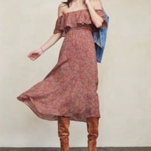 Reformation Floral Femme Off The Shoulder Midi Dress Size 0